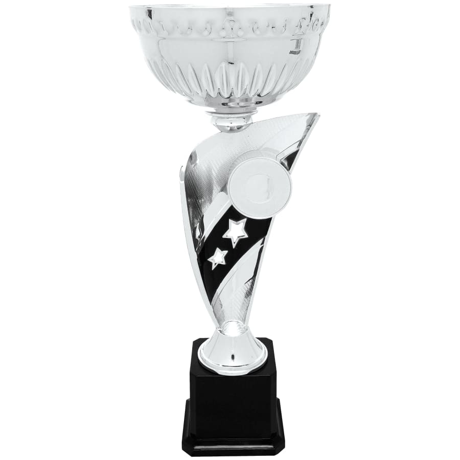 Metal Trophy Cups, Bowls, Easy Cups and Lids (Single, 5 or 10) - 15" Silver Banner Easy Cup Kit