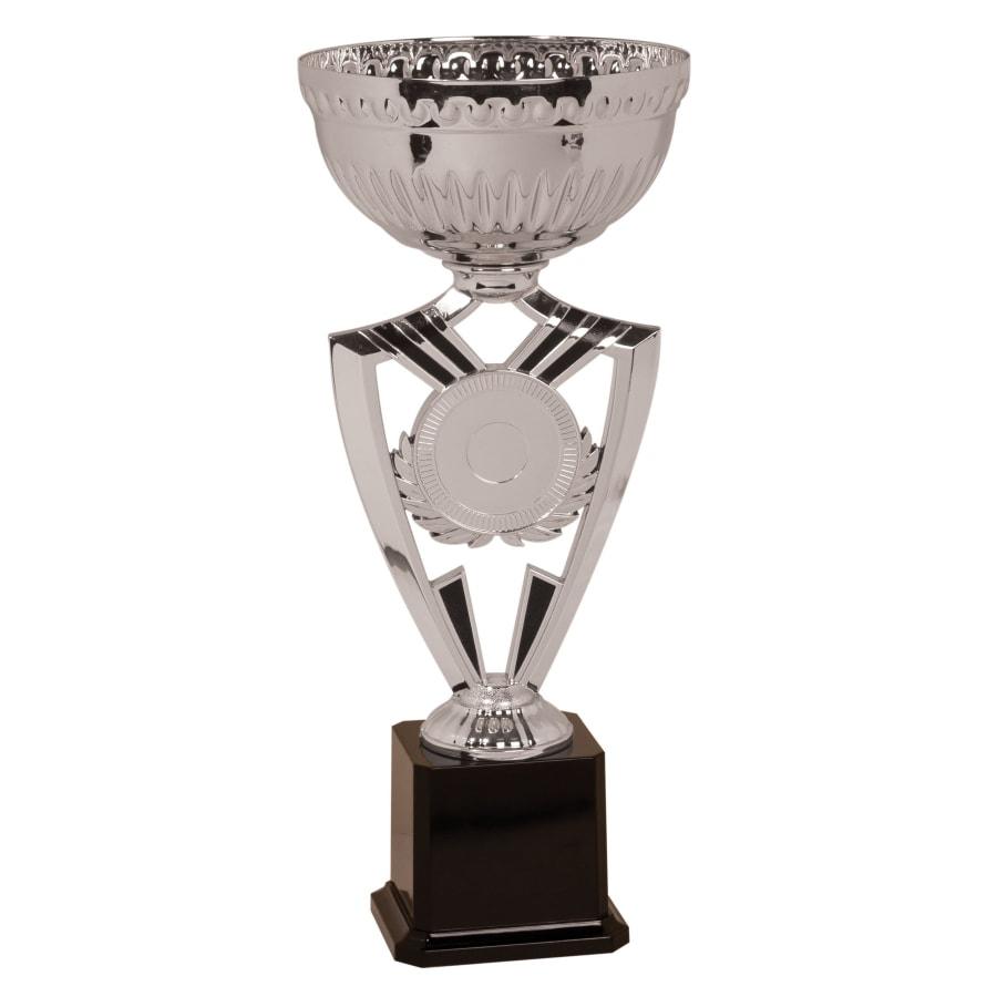 Metal Trophy Cups, Bowls, Easy Cups and Lids (Single, 5 or 10) - 15" Silver Ribbon 2" Insert Holder Easy Cup Kit