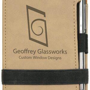 Personalized Mini Notepad with Pen, Engraved Faux Leather - Light Brown