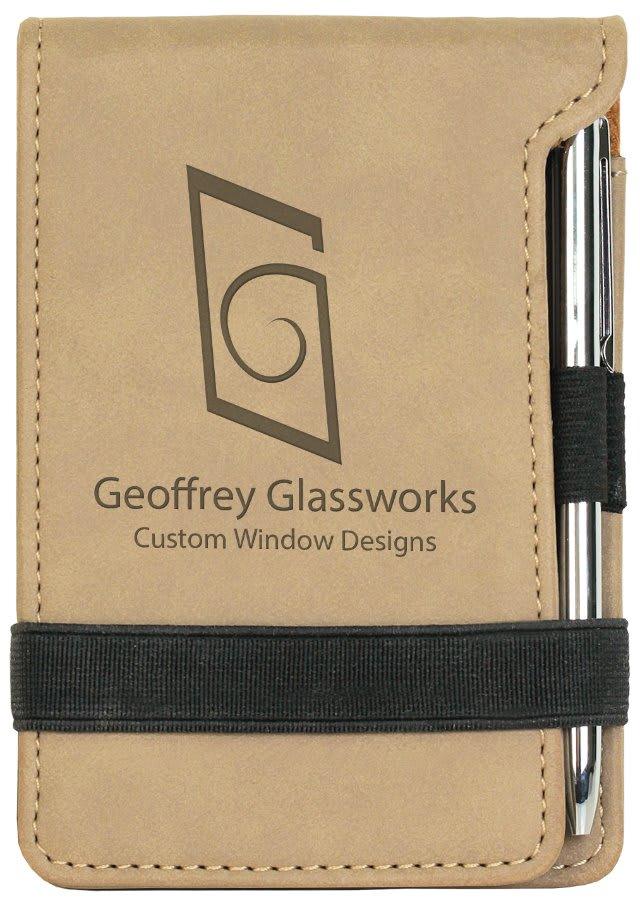 Personalized Mini Notepad with Pen, Engraved Faux Leather - Light Brown