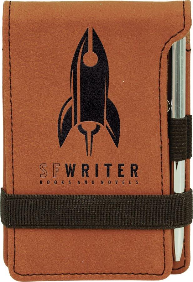 Personalized Mini Notepad with Pen, Engraved Faux Leather - Rawhide
