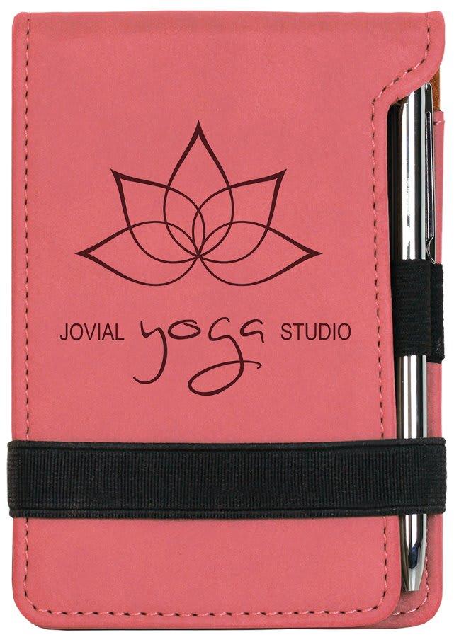 Personalized Mini Notepad with Pen, Engraved Faux Leather - Pink