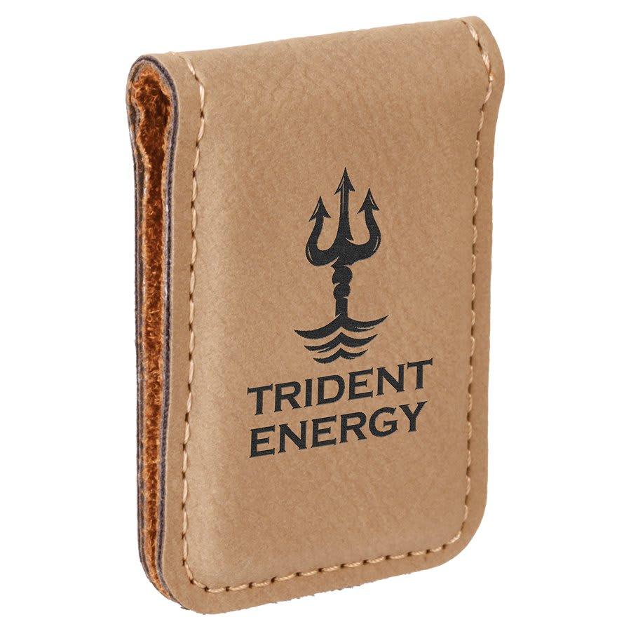 Personalized Faux Leather Money Clip - Light Brown