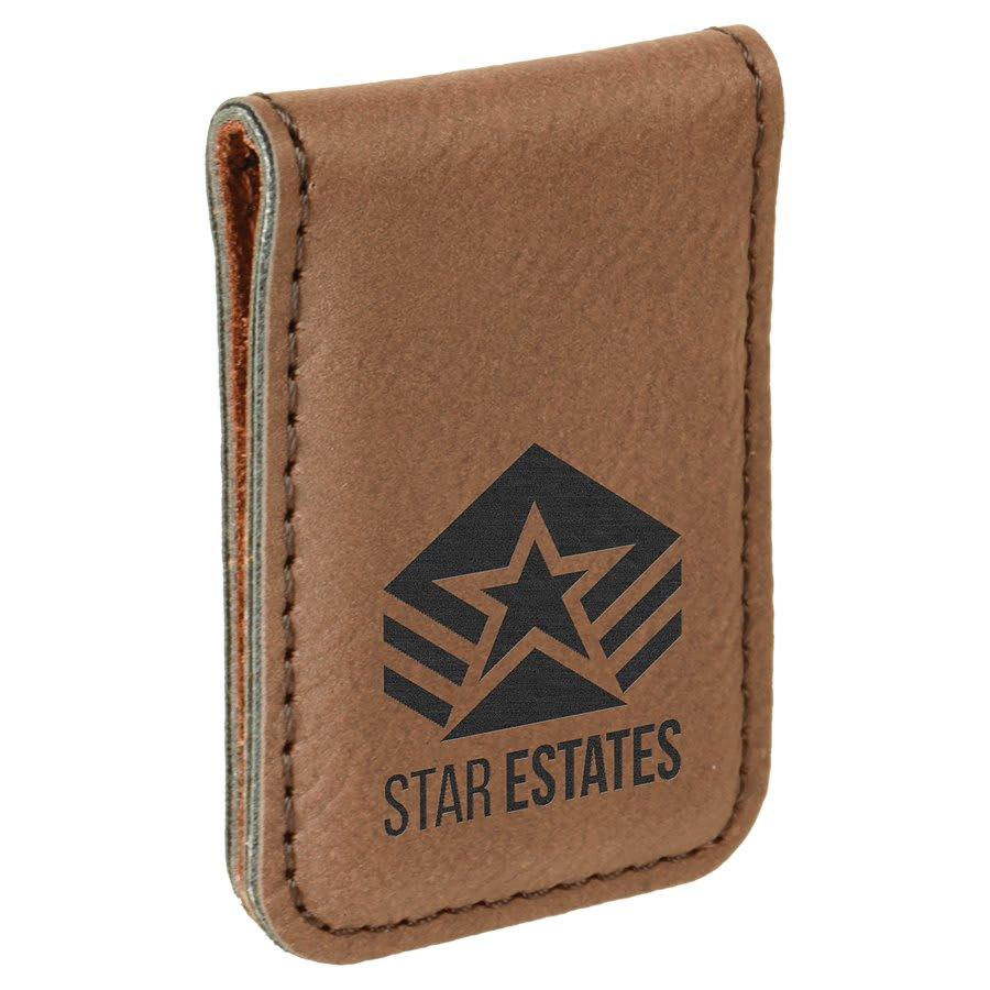 Personalized Faux Leather Money Clip - Dark Brown