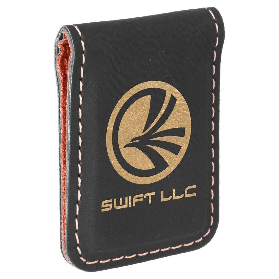 Personalized Faux Leather Money Clip - Black/Gold