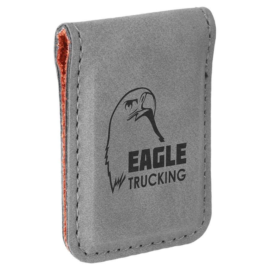 Personalized Faux Leather Money Clip - Gray
