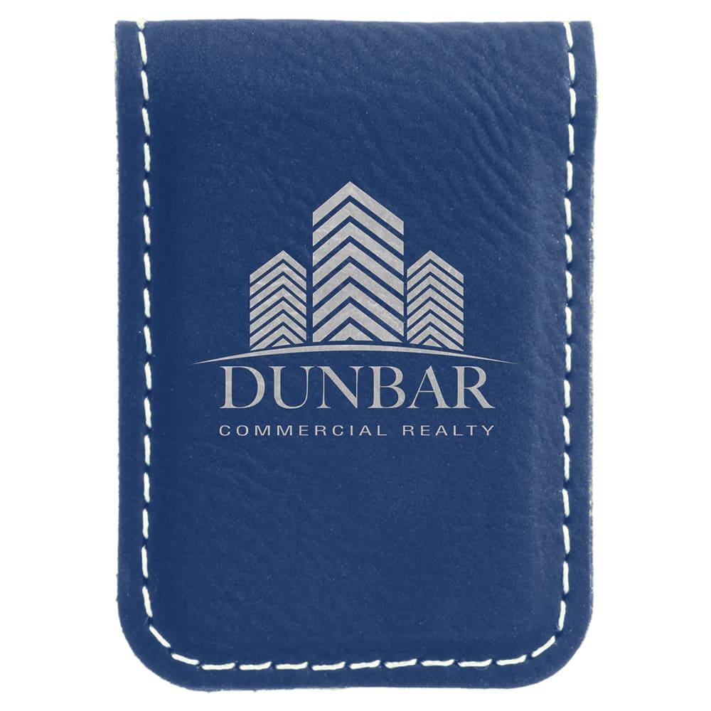 Personalized Faux Leather Money Clip - Blue/Silver