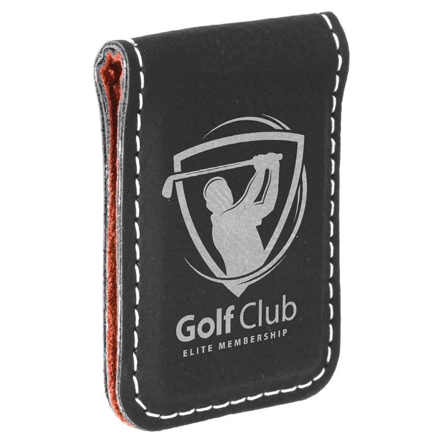 Personalized Faux Leather Money Clip - Black/Silver