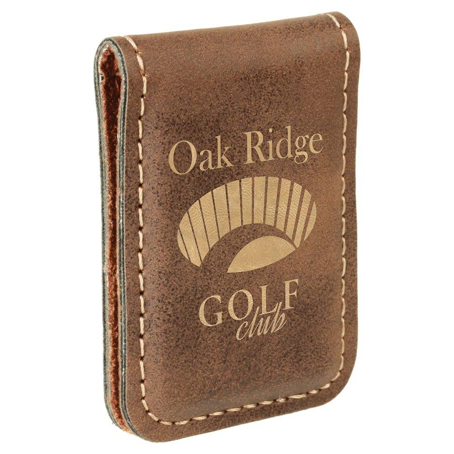 Personalized Faux Leather Money Clip - Rustic/Gold