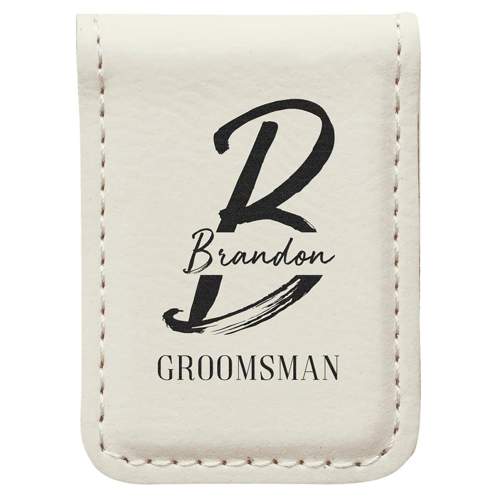 Personalized Faux Leather Money Clip - White