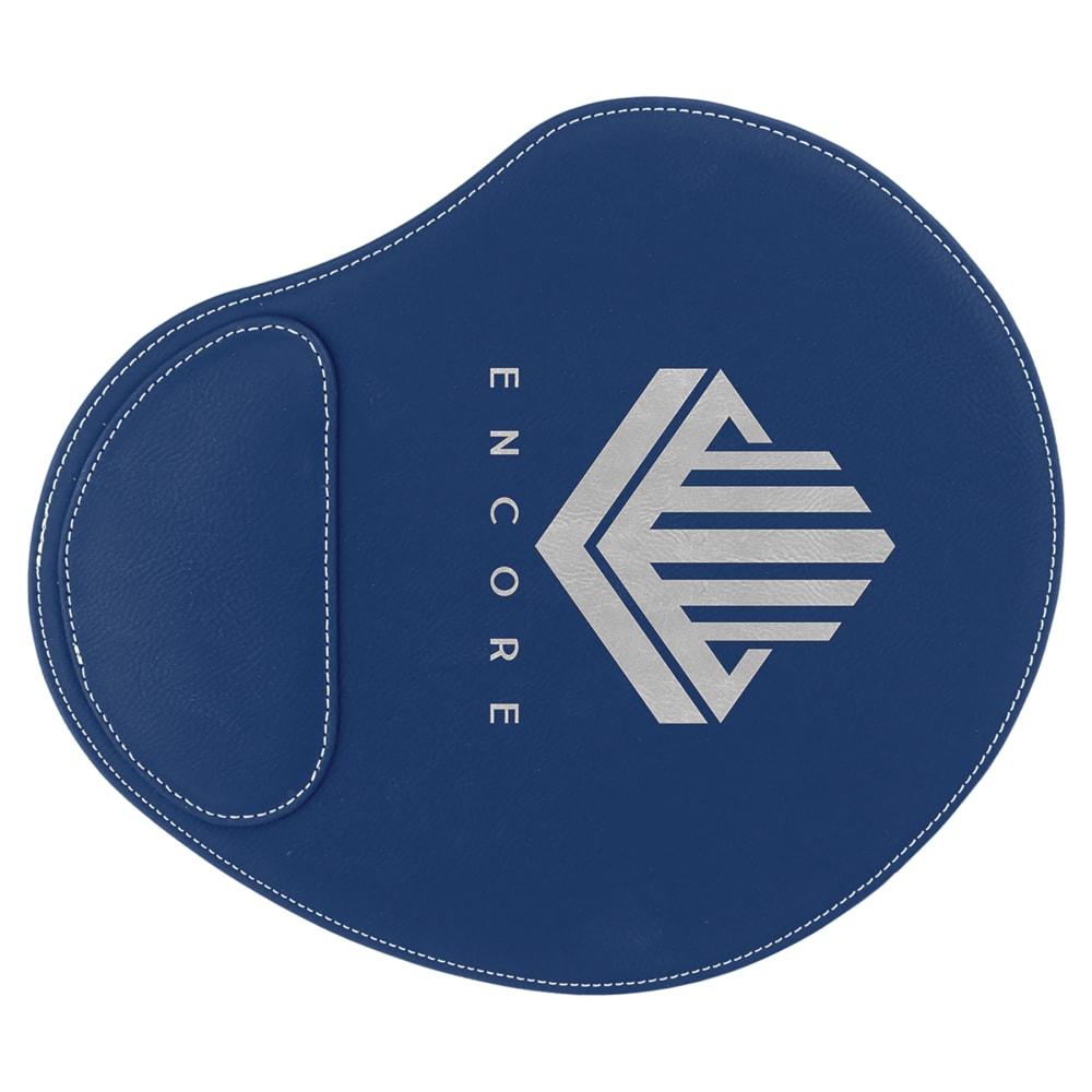 Personalized Mouse Pad, Engraved Faux Leather - Blue/Silver