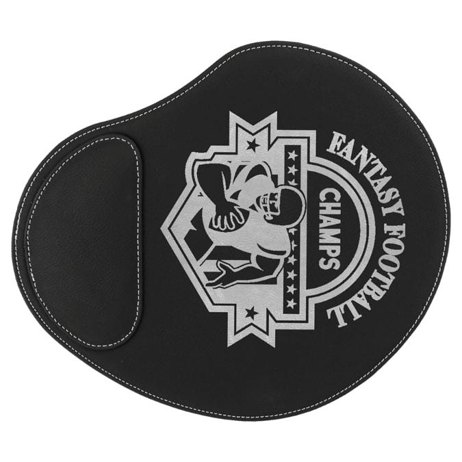 Personalized Mouse Pad, Engraved Faux Leather - Black/Silver