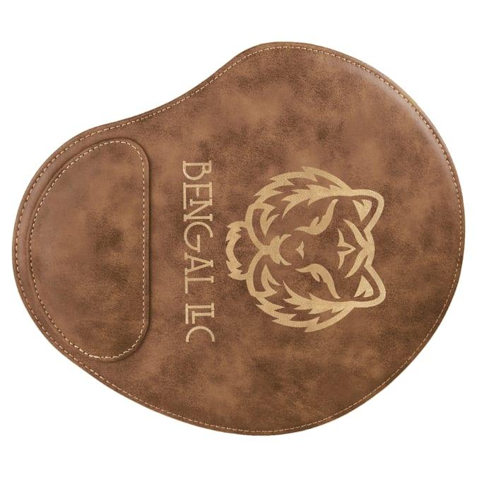 Personalized Mouse Pad, Engraved Faux Leather - Rustic/Gold