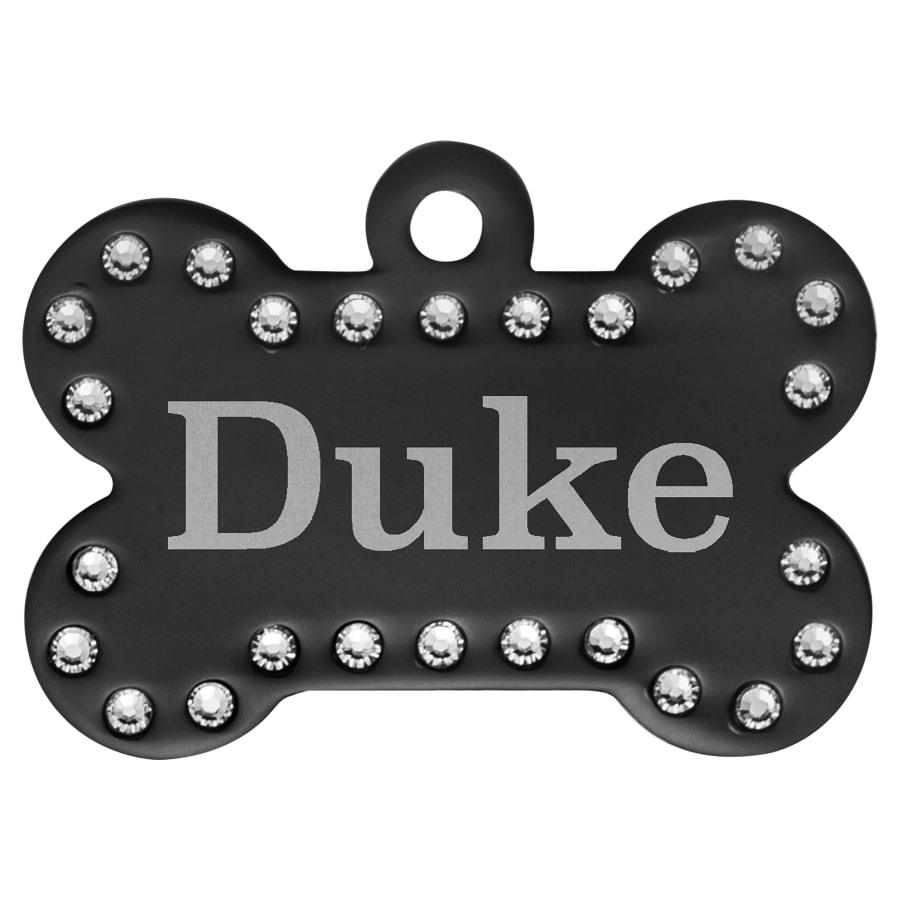 Name Badge Blanks, Large Perpetual Plates and Anodized Tags - 1 1/2" x 1" Black Laserable Anodized Aluminum Bling Bone with Tab