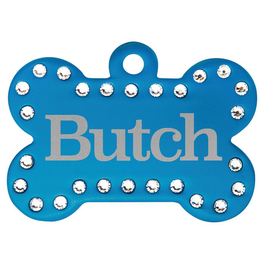 Name Badge Blanks, Large Perpetual Plates and Anodized Tags - 1 1/2" x 1" Blue Laserable Anodized Aluminum Bling Bone with Tab