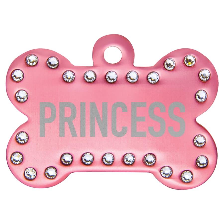 Name Badge Blanks, Large Perpetual Plates and Anodized Tags - 1 1/2" x 1" Pink Laserable Anodized Aluminum Bling Bone with Tab