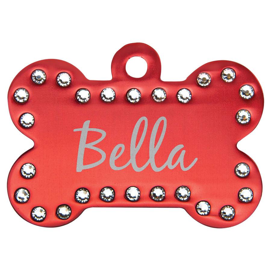Name Badge Blanks, Large Perpetual Plates and Anodized Tags - 1 1/2" x 1" Red Laserable Anodized Aluminum Bling Bone with Tab