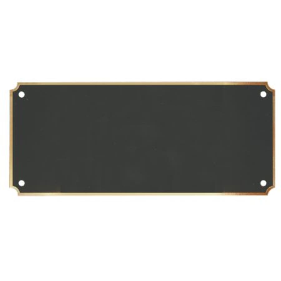Name Badge Blanks, Large Perpetual Plates and Anodized Tags - 7" x 3" x .020 Laserable Black Brass Perpetual Plate with Gold Border