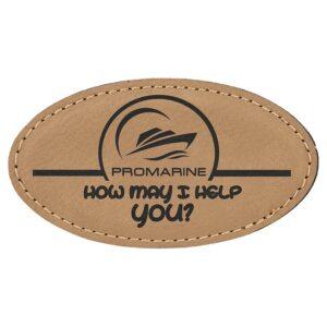 Personalized Magnetic Name Badge, Engraved Faux Leather - Oval, 3 1/4" x 1 3/4", Light Brown