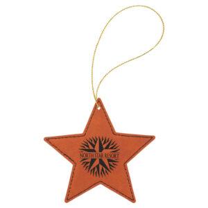 Personalized Christmas Ornament, Engraved Faux Leather - Star, 4" x 4", Rawhide