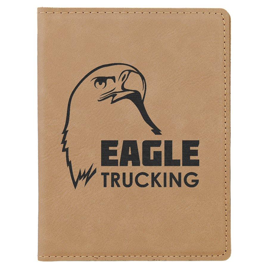 Personalized Passport Holder, Engraved Faux Leather - Light Brown