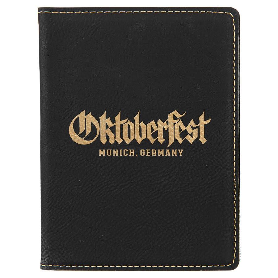 Personalized Passport Holder, Engraved Faux Leather - Black/Gold