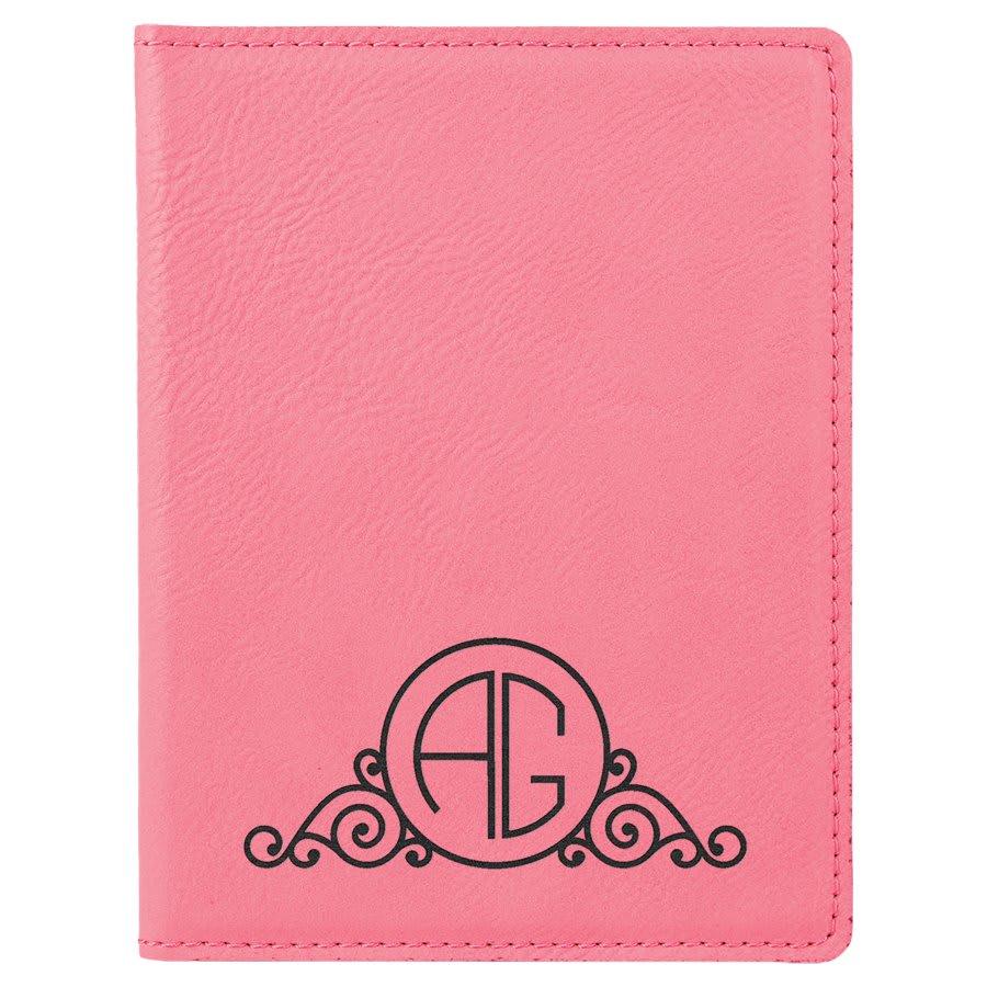 Personalized Passport Holder, Engraved Faux Leather - Pink