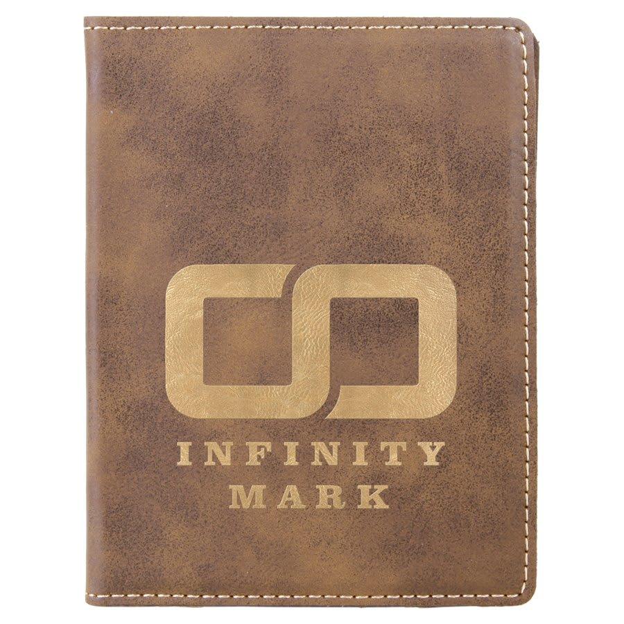 Personalized Passport Holder, Engraved Faux Leather - Rustic/Gold
