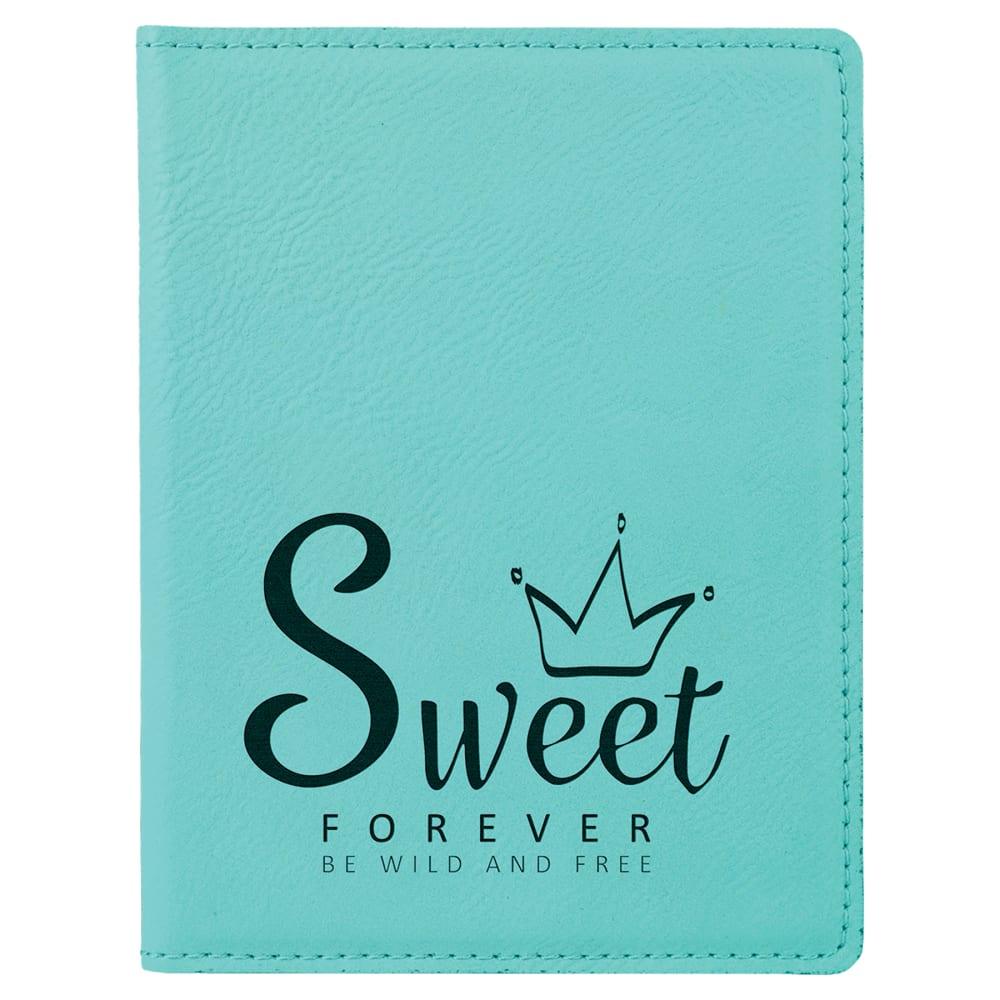 Personalized Passport Holder, Engraved Faux Leather - Teal