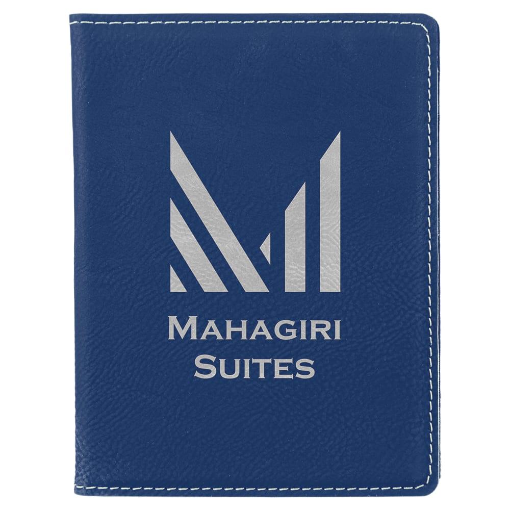 Personalized Passport Holder, Engraved Faux Leather - Blue/Silver