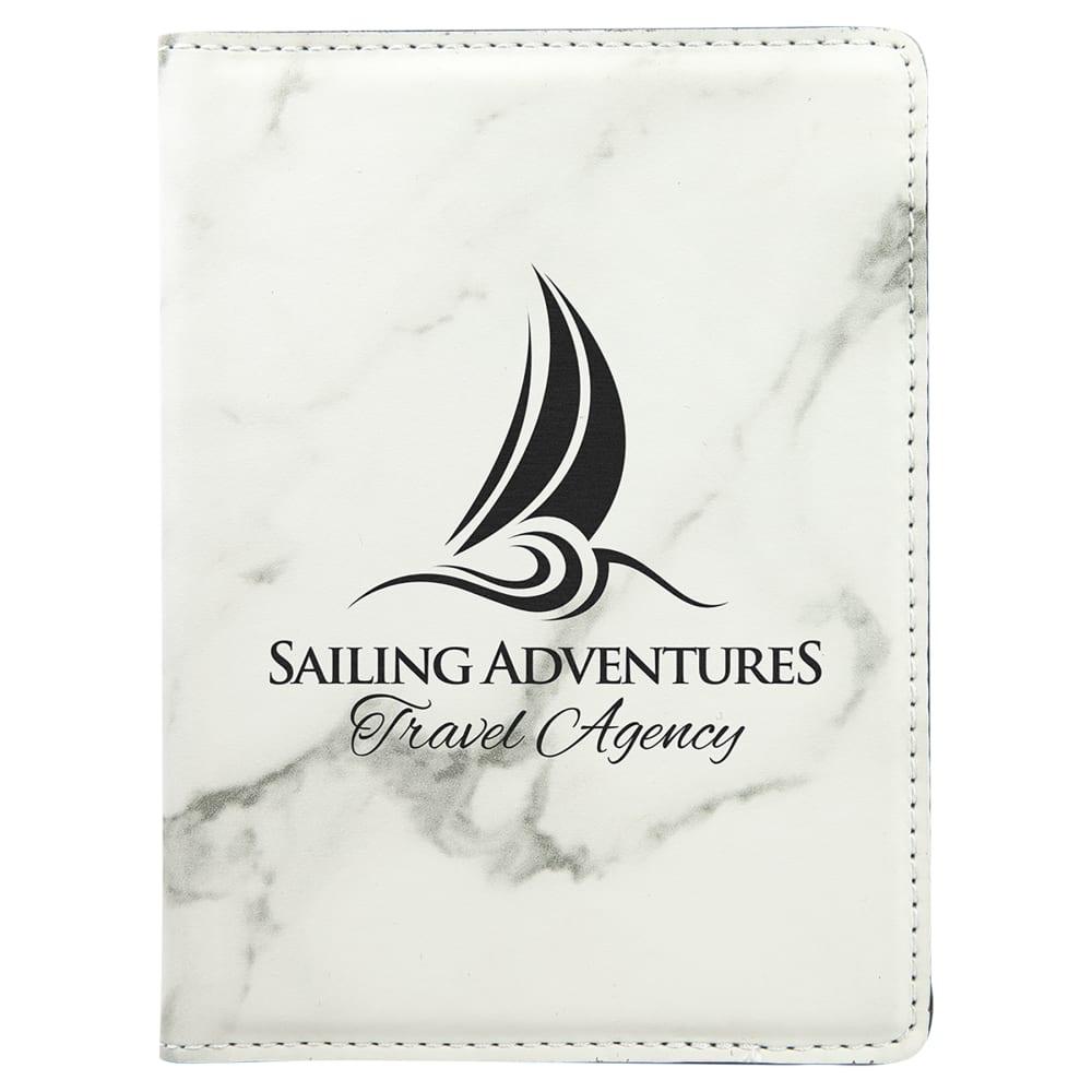 Personalized Passport Holder, Engraved Faux Leather - White Marble