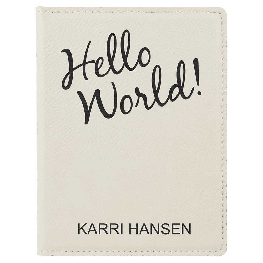 Personalized Passport Holder, Engraved Faux Leather - White