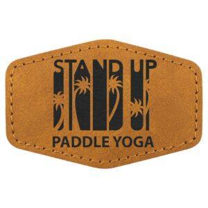 Custom Hexagon Hat Patches, Engraved Faux Leather - 3" x 2", Light Brown