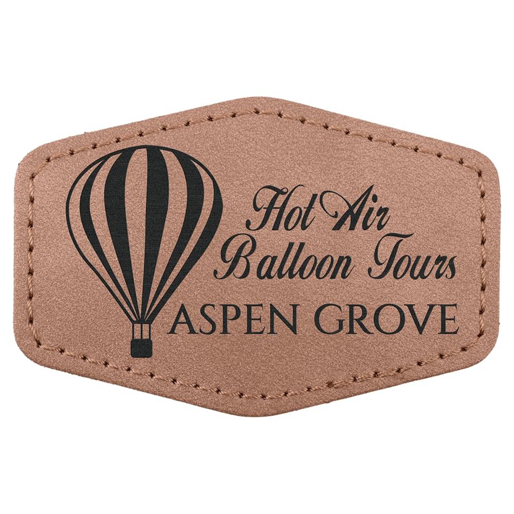 Custom Hexagon Hat Patches, Engraved Faux Leather - 3" x 2", Blush