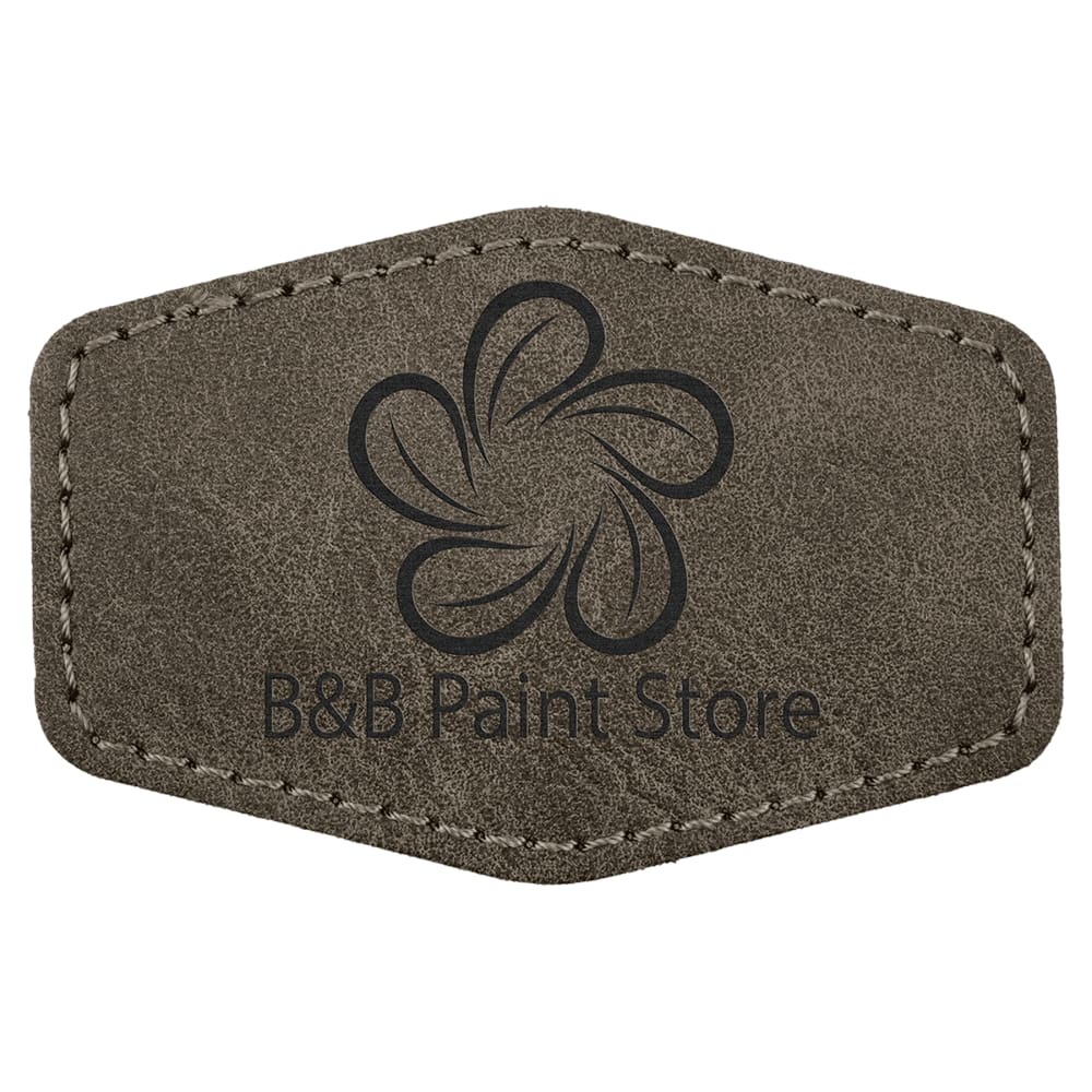 Custom Hexagon Hat Patches, Engraved Faux Leather - 3" x 2", Dark Gray