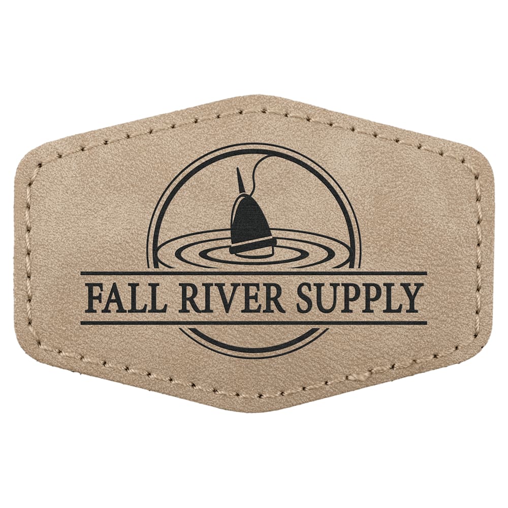 Custom Hexagon Hat Patches, Engraved Faux Leather - 3" x 2", Light Tan
