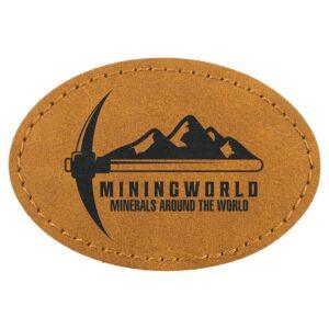 Custom Oval Hat Patches, Engraved Faux Leather - 3" x 2", Light Brown