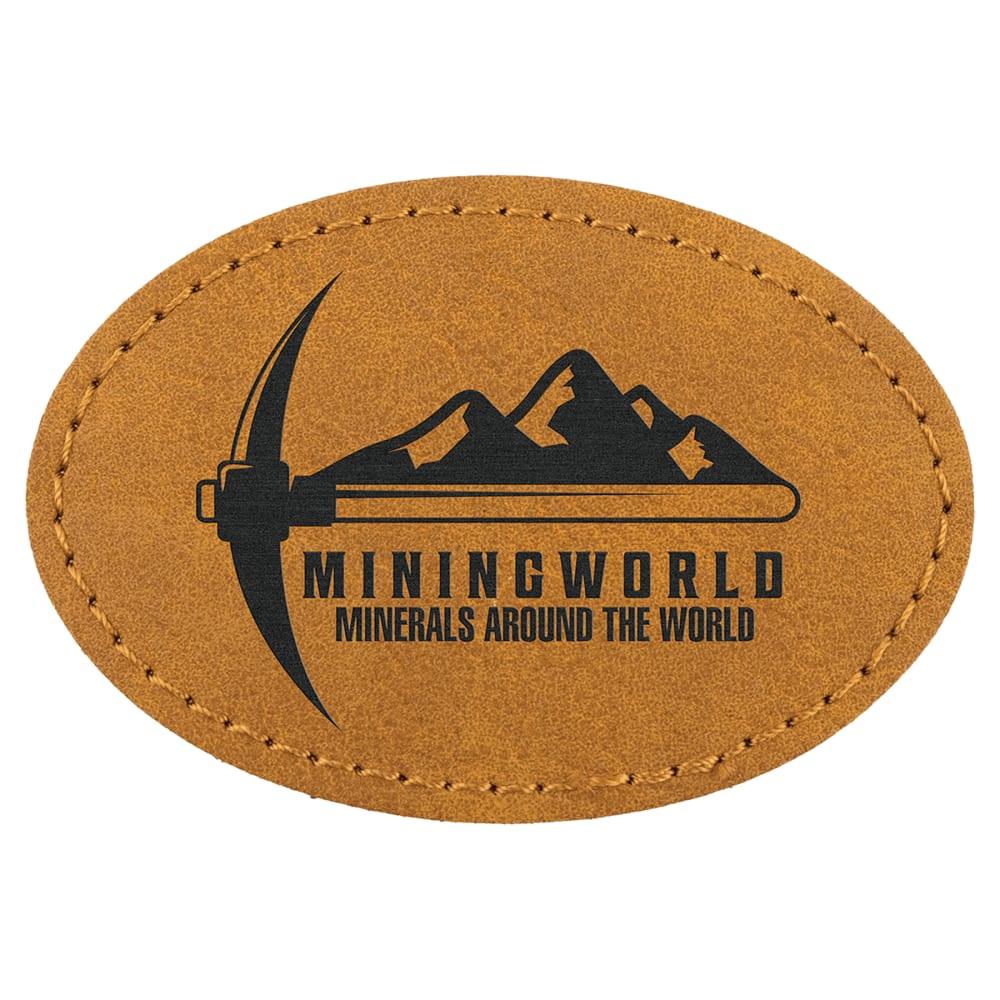 Custom Oval Hat Patches, Engraved Faux Leather - 3" x 2", Light Brown