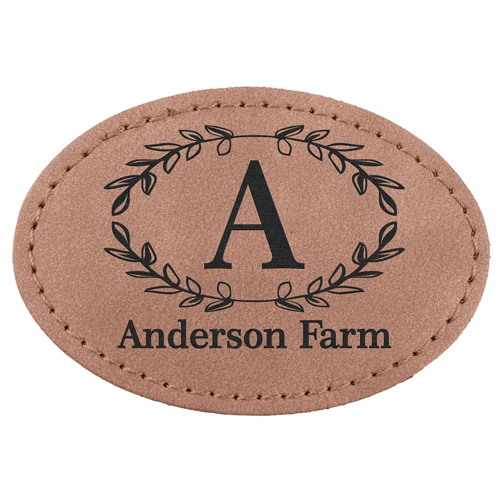 Custom Oval Hat Patches, Engraved Faux Leather - 3" x 2", Blush