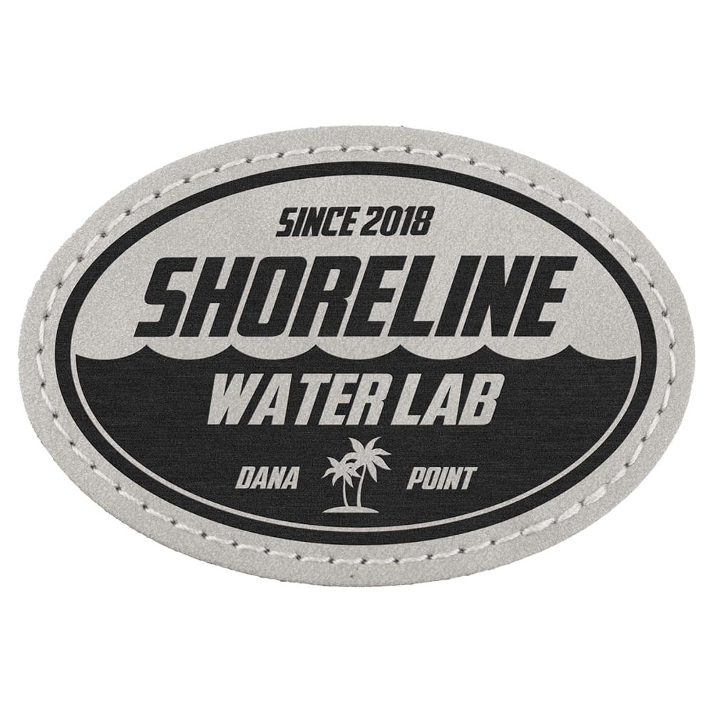 Custom Oval Hat Patches, Engraved Faux Leather - 3" x 2", Light Gray