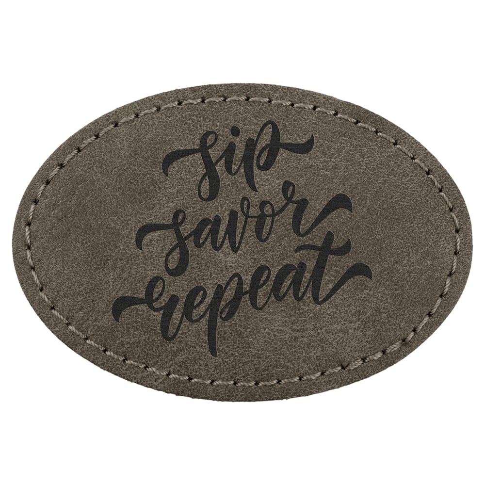 Custom Oval Hat Patches, Engraved Faux Leather - 3" x 2", Dark Gray