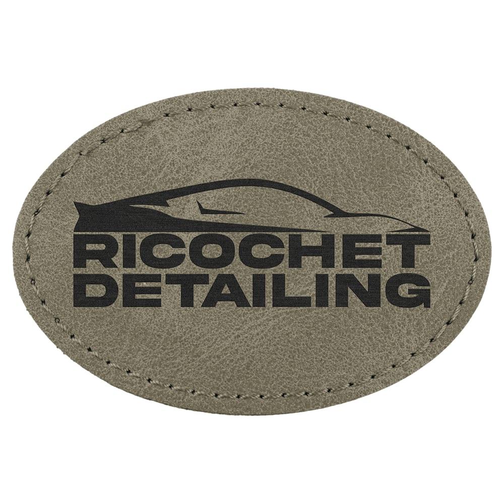 Custom Oval Hat Patches, Engraved Faux Leather - 3" x 2", Light Green