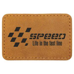 Custom Rectangle Hat Patches, Engraved Faux Leather - 3" x 2", Light Brown