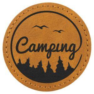 Custom Round Hat Patches, Engraved Faux Leather - 2 1/2", Light Brown