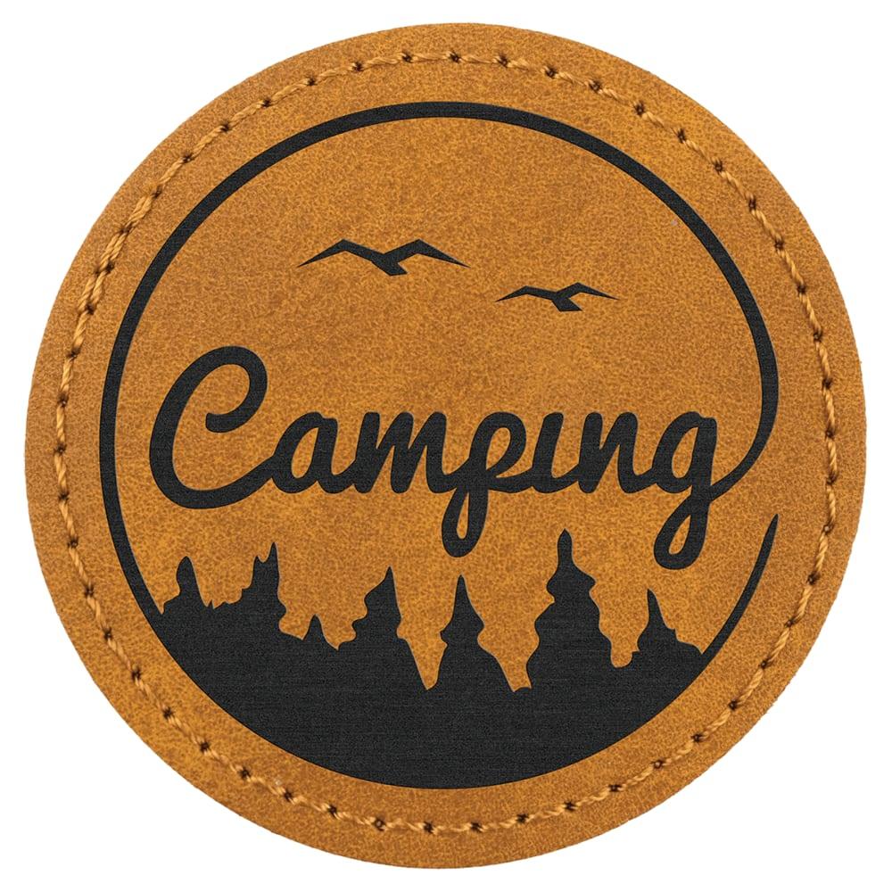 Custom Round Hat Patches, Engraved Faux Leather - 2 1/2", Light Brown
