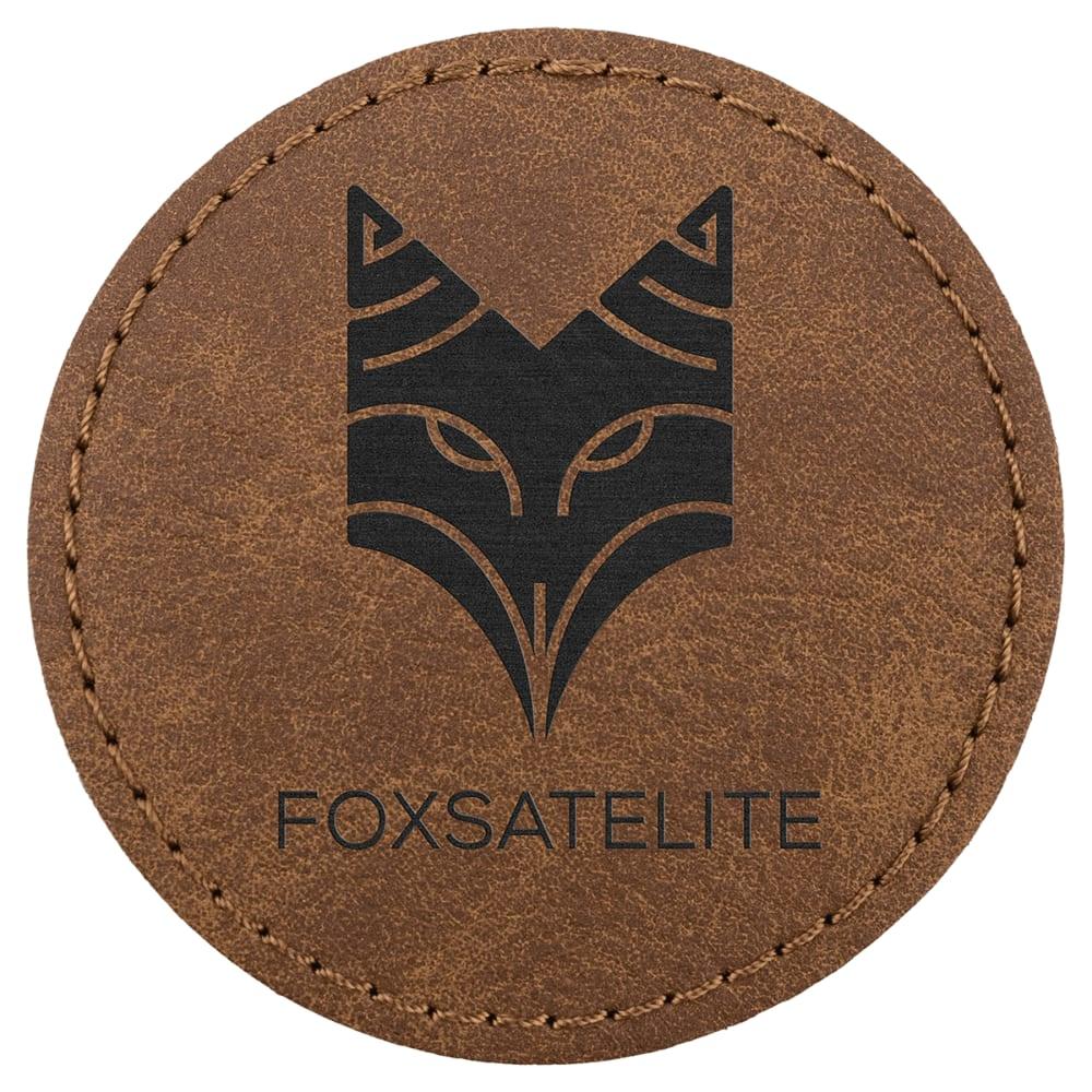 Custom Round Hat Patches, Engraved Faux Leather - 2 1/2", Dark Brown
