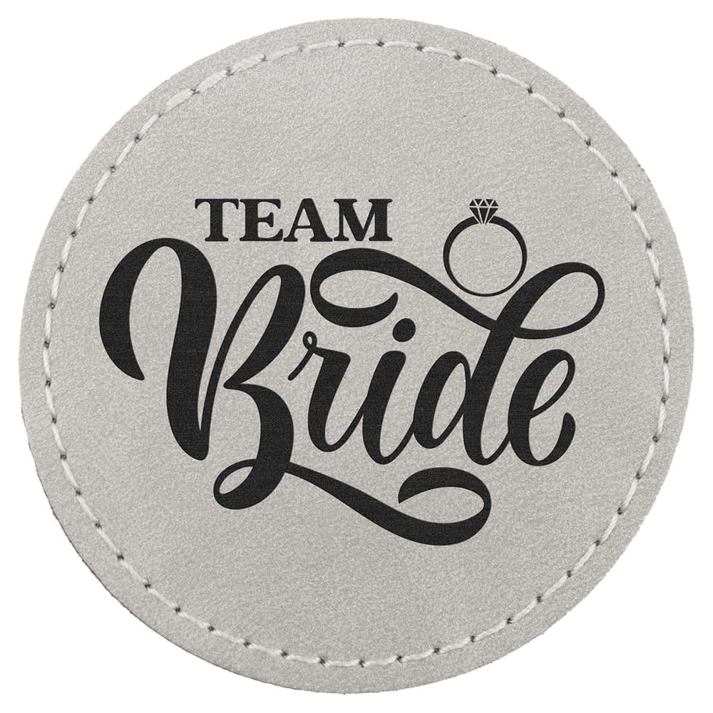 Custom Round Hat Patches, Engraved Faux Leather - 2 1/2", Light Gray