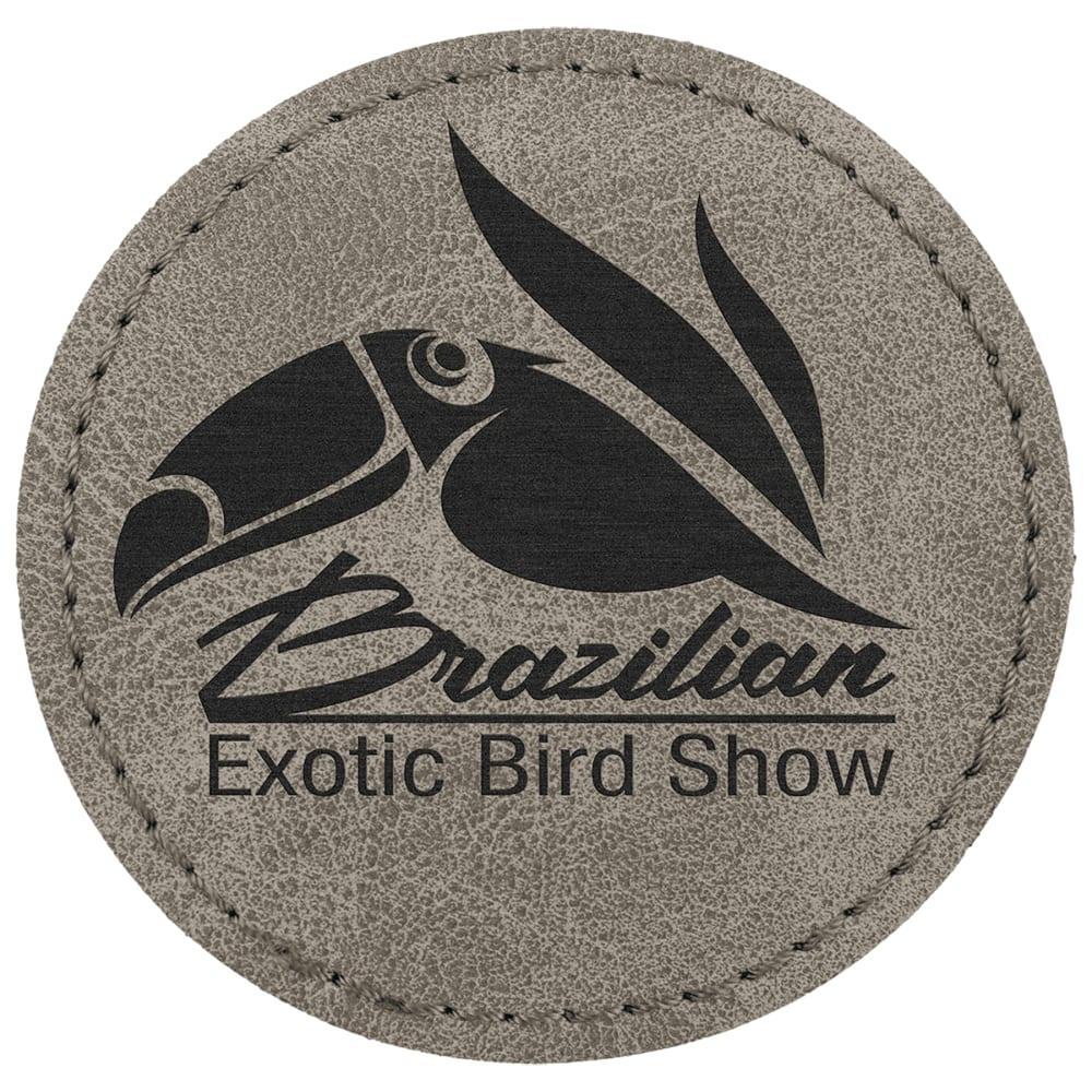 Custom Round Hat Patches, Engraved Faux Leather - 2 1/2", Gray