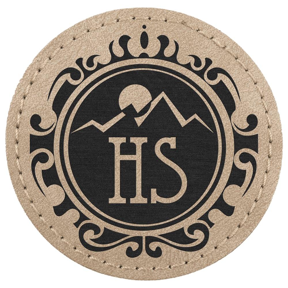 Custom Round Hat Patches, Engraved Faux Leather - 2 1/2", Light Tan