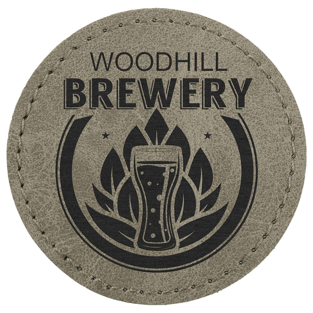 Custom Round Hat Patches, Engraved Faux Leather - 2 1/2", Light Green